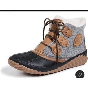 Sorel Out N About Waterproof Duck Boots Gray Felt Tan Leather Womens Size 11